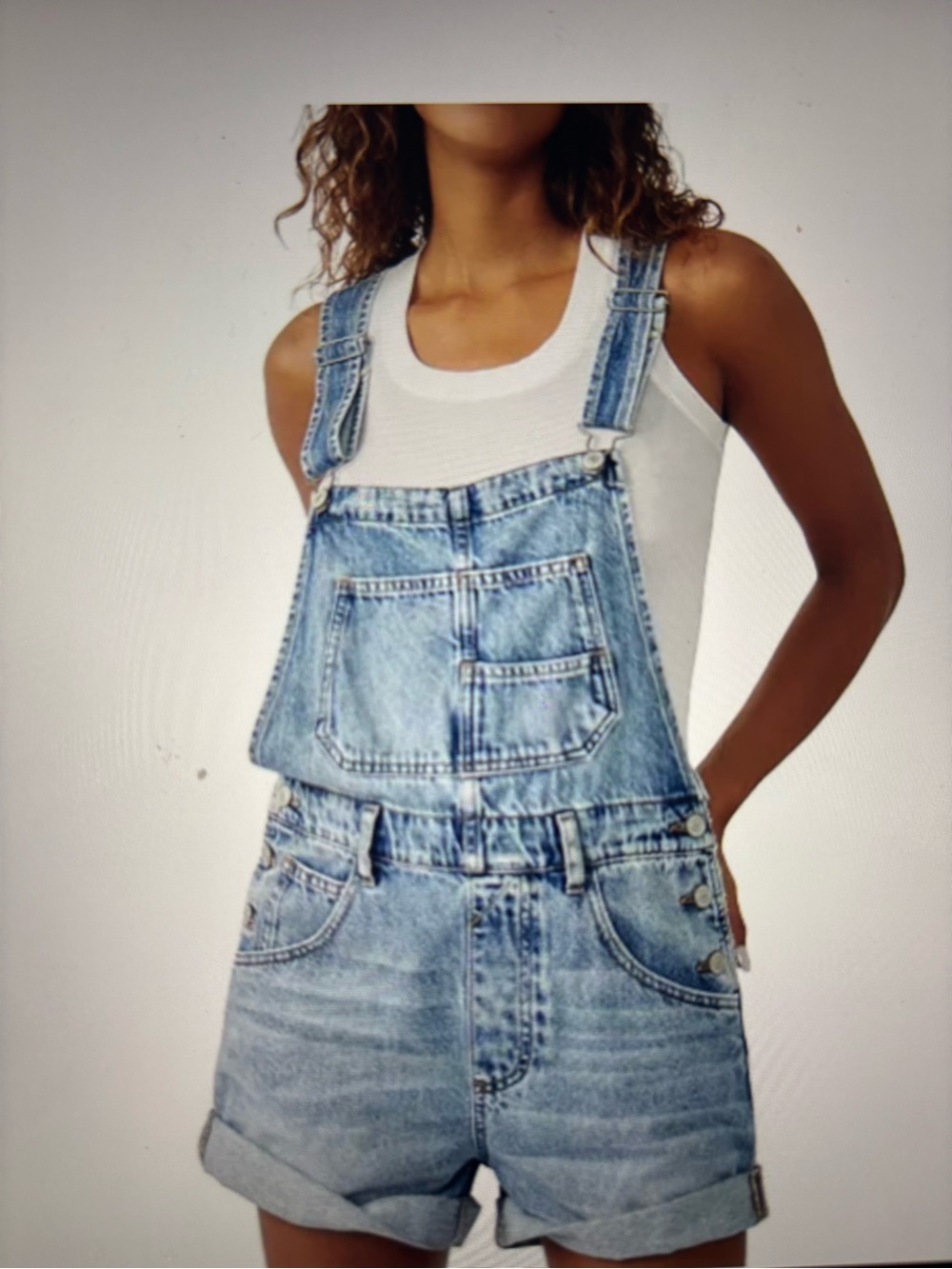 We The Free Light Blue Denim Short Overalls (s)